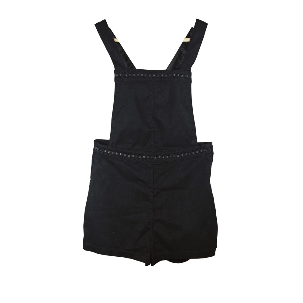 Black Faux Suede Overall Romper Braided Trim Cross Back Shortalls Mens S